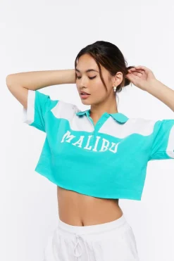 Malibu Graphic Cropped Polo Shirt