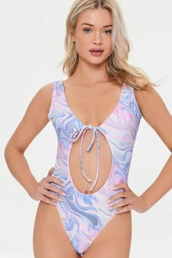 Marble Cutout One-Piece Swimsuit