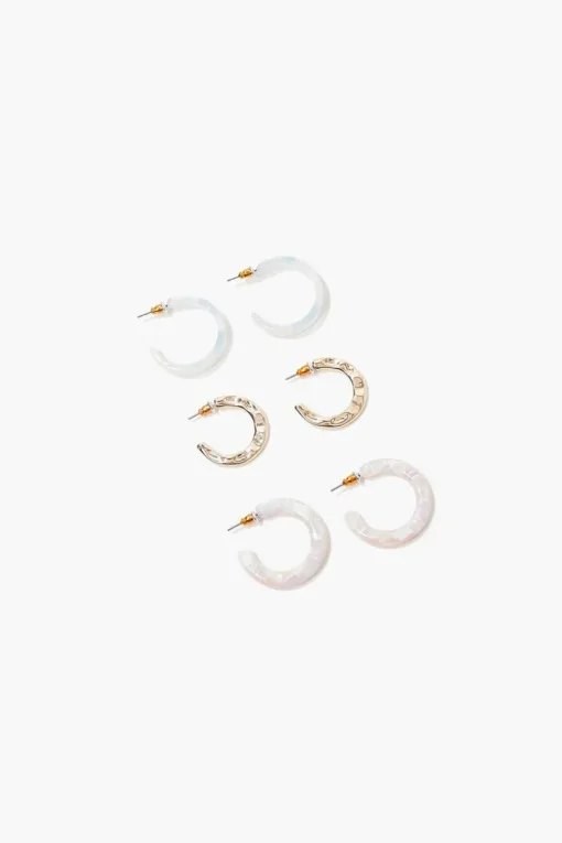 Marble Open-End Hoop Earring Set