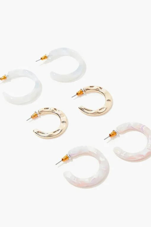 Marble Open-End Hoop Earring Set