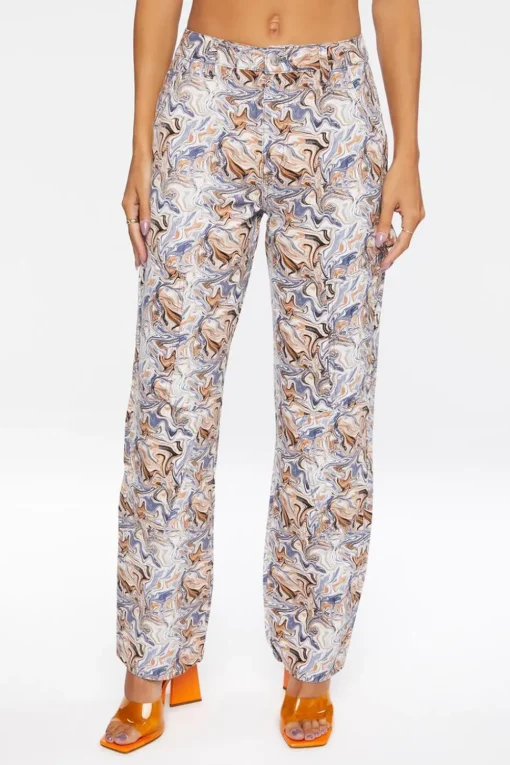 Marble Print Canvas Pants
