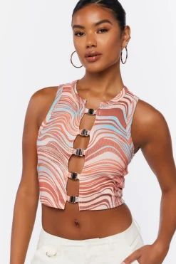 Marble Print Cutout Tank Top