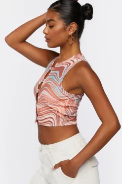 Marble Print Cutout Tank Top