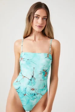 Marble Print One-Piece Swimsuit