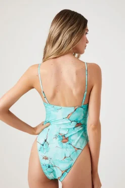 Marble Print One-Piece Swimsuit