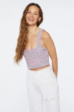 Marled Sweater-Knit Crop Top