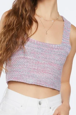 Marled Sweater-Knit Crop Top