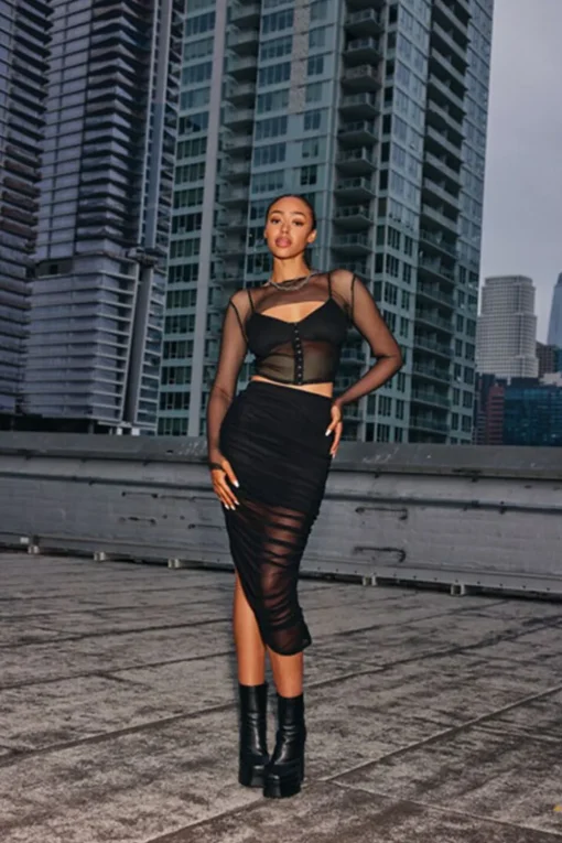 Mesh Bodycon Midi Skirt