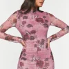 Mesh Butterfly Rose Print Mini Dress