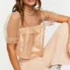 Mesh Clip-Dot Ruffle-Trim Top