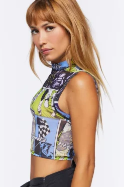 Mesh Comic Racing Crop Top