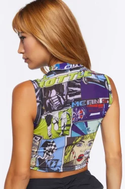 Mesh Comic Racing Crop Top