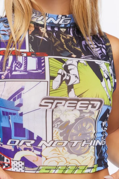 Mesh Comic Racing Crop Top