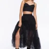 Mesh Crop Top & Tiered Maxi Skirt Set