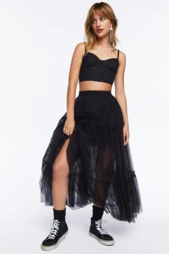 Mesh Crop Top & Tiered Maxi Skirt Set