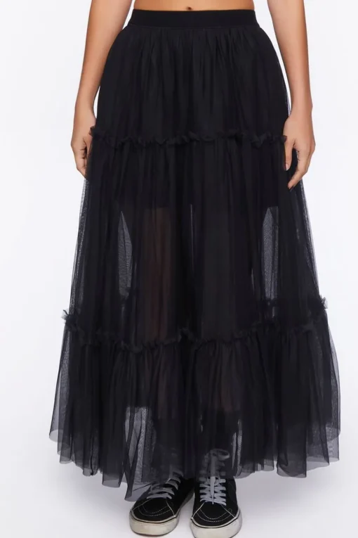 Mesh Crop Top & Tiered Maxi Skirt Set