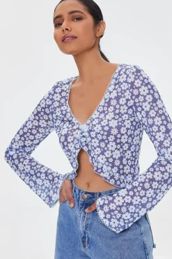 Mesh Floral Print Crop Top