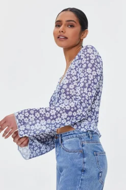 Mesh Floral Print Crop Top