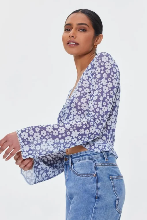 Mesh Floral Print Crop Top