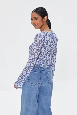 Mesh Floral Print Crop Top