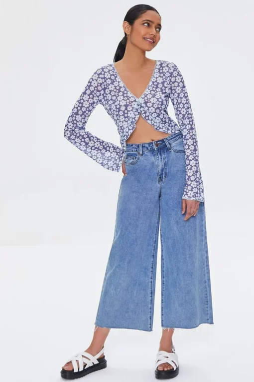 Mesh Floral Print Crop Top