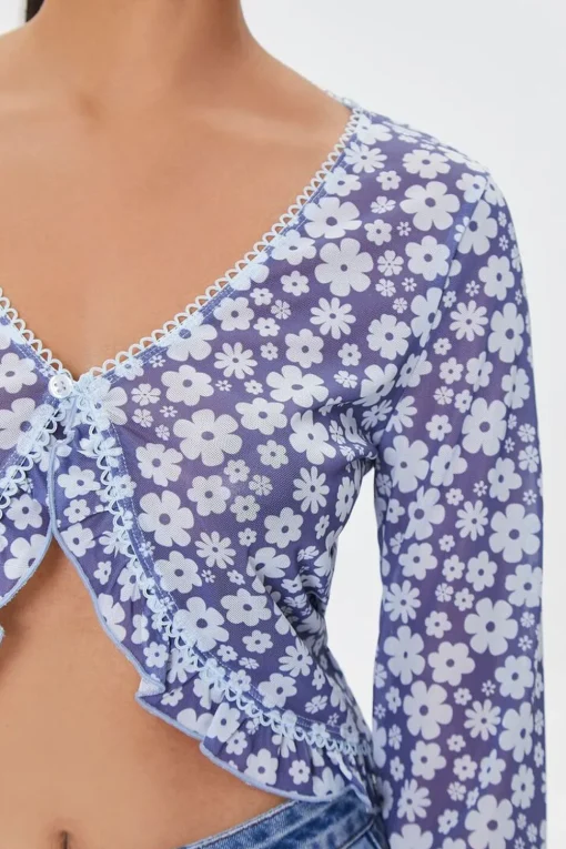Mesh Floral Print Crop Top