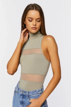 Mesh Mock Neck Bodysuit
