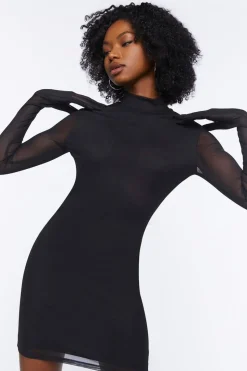 Mesh Mock Neck Mini Dress