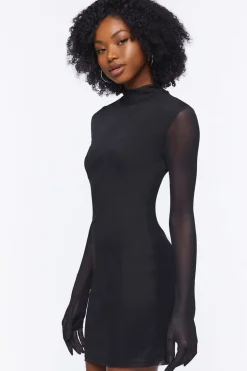 Mesh Mock Neck Mini Dress