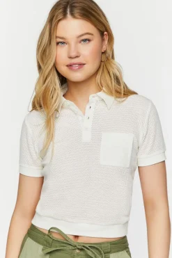 Mesh Netted Cropped Polo Shirt