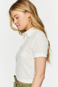 Mesh Netted Cropped Polo Shirt
