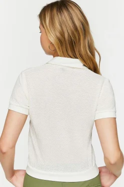 Mesh Netted Cropped Polo Shirt