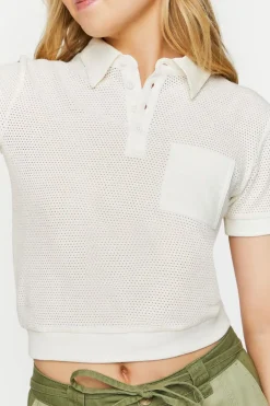 Mesh Netted Cropped Polo Shirt