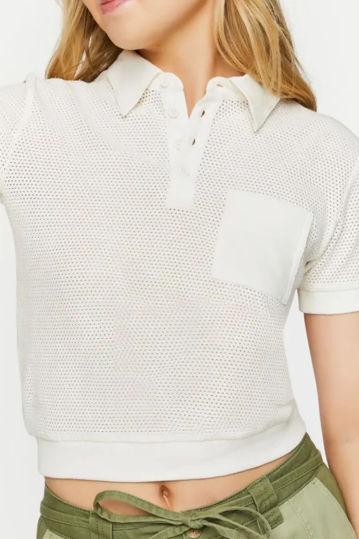Mesh Netted Cropped Polo Shirt
