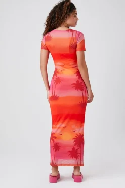 Mesh Palm Tree Midi Dress