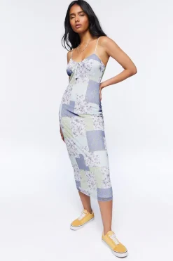 Mesh Patchwork Midi Dress