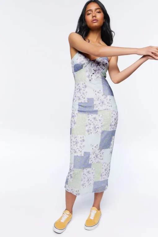 Mesh Patchwork Midi Dress