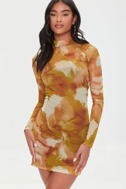 Mesh Watercolor Print Dress