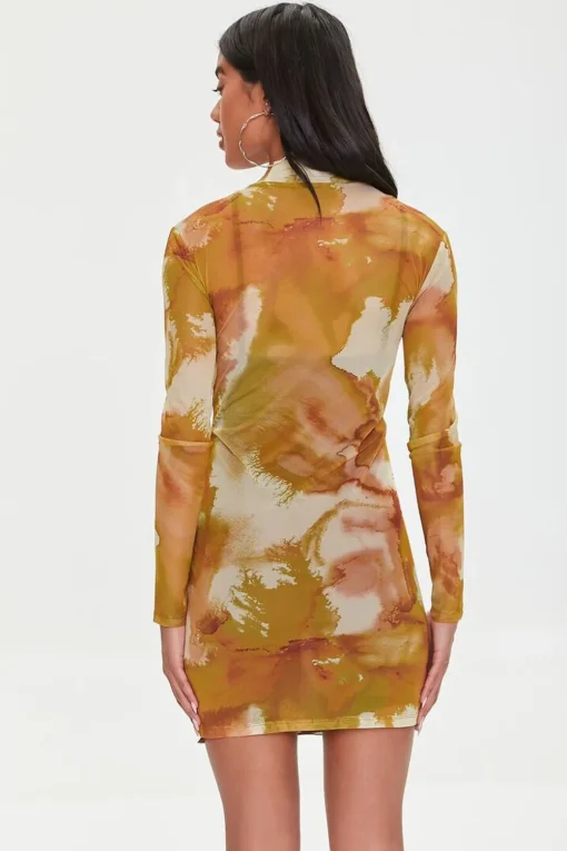 Mesh Watercolor Print Dress