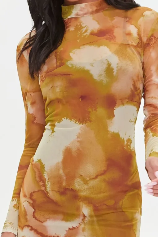 Mesh Watercolor Print Dress