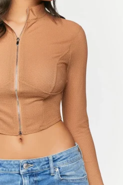 Mesh Zip-Up Crop Top