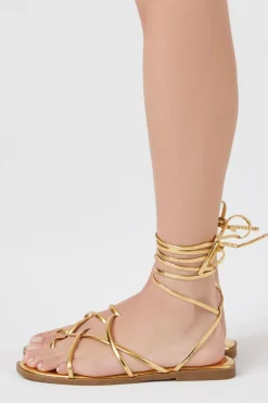 Metallic Strappy Lace-Up Sandals