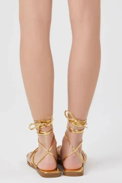 Metallic Strappy Lace-Up Sandals