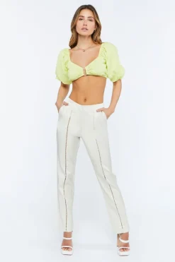 Micro-Cutout Straight-Leg Pants