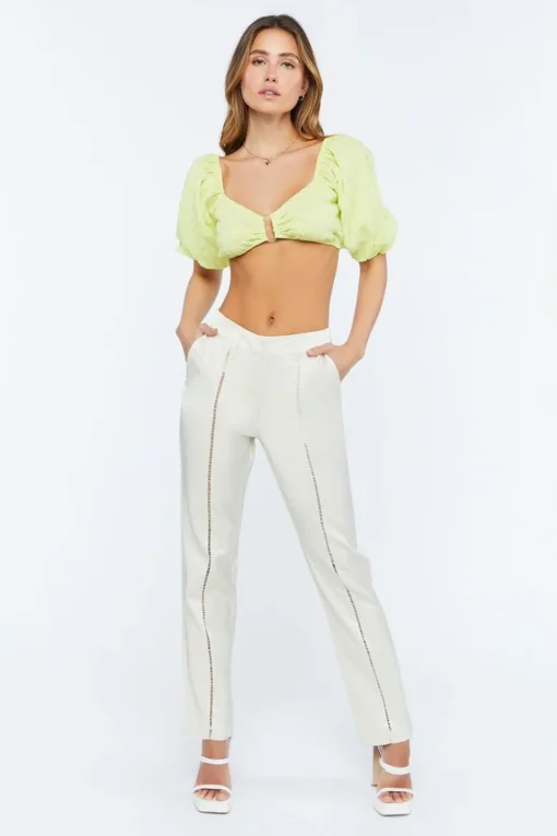 Micro-Cutout Straight-Leg Pants