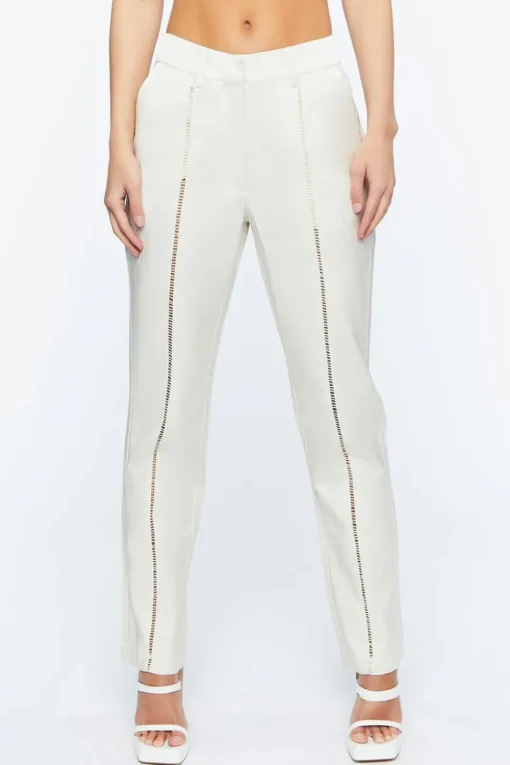 Micro-Cutout Straight-Leg Pants