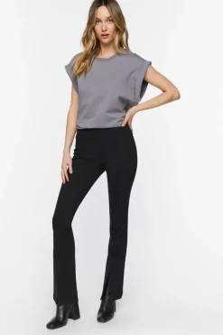 Mid-Rise Flare Split-Hem Pants