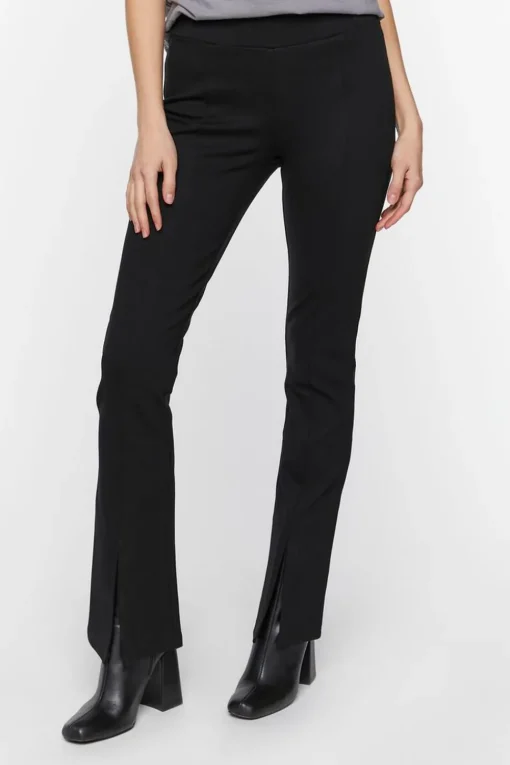 Mid-Rise Flare Split-Hem Pants