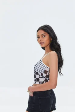 Mixed Plaid Mesh Cami