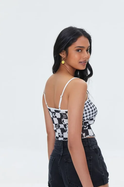 Mixed Plaid Mesh Cami